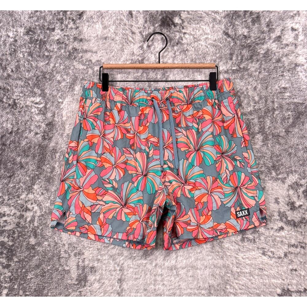 Saxx Oh Buoy Swim Shorts Large Mens 5" Floral Bloom 2 in 1 Trunk